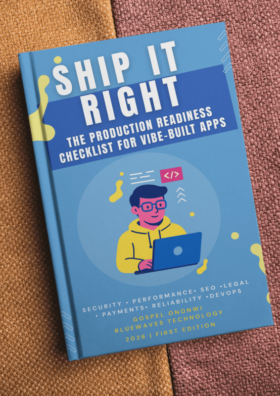 Ship It Right book cover — the production readiness checklist for vibe-built apps by Gospel Ononwi